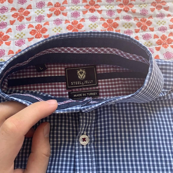 Blue & White Plaid Men’s Dress Shirt Size L - Picture 4 of 5